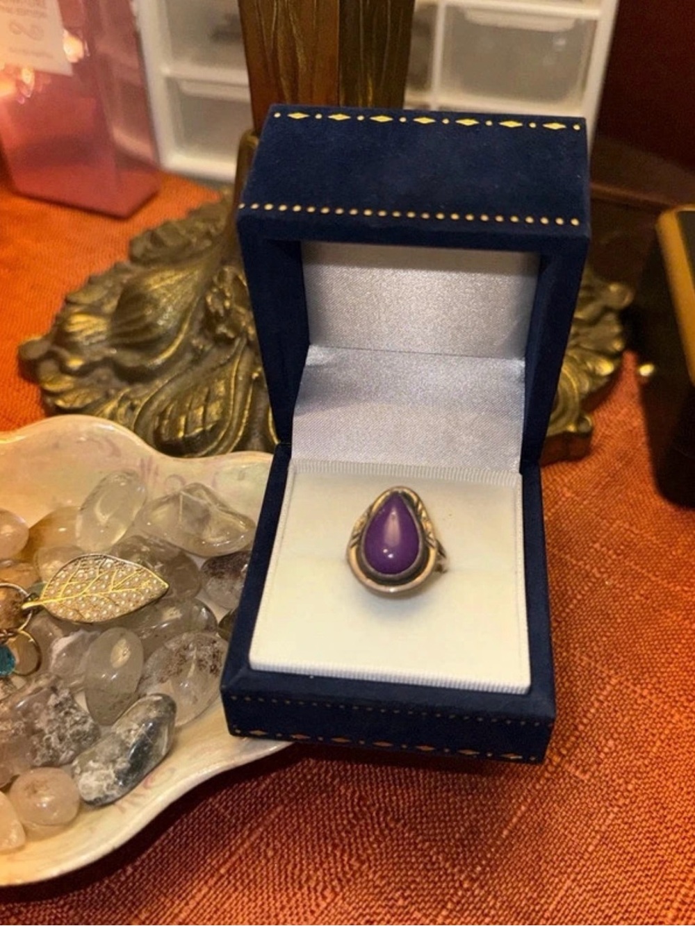 Purple Jadeite Teardrop Stone Ring - Women Jewelry
